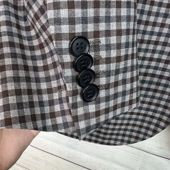 Byron British Style Check Plaid Blazer Jacket Sport Suit Coat 44R Wool Brown - Picture 6 of 12